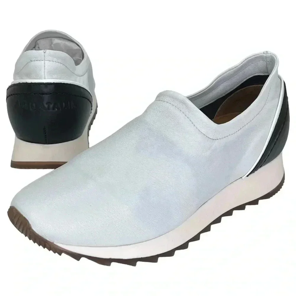 Aquatalia Daelyn Nappa Leather Slip On Hidden Heel Womens Sneakers Size 7.5M